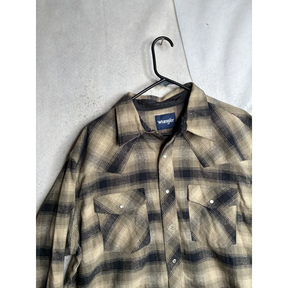 Wrangler Mens Plaid Western Snap Shirt Tan Black XLT Tall 75273AA Long Sleeve